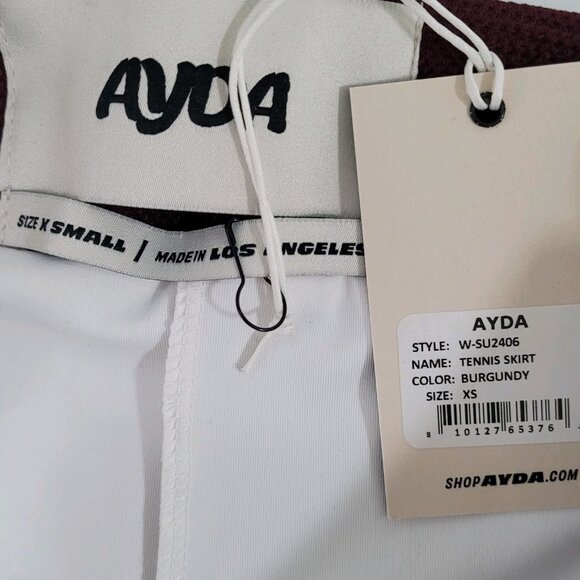NWT Ayda Burgundy Embroidered Logo Built In Shorts Tennis Mini Skirt USA XS RARE - Picture 3 of 11